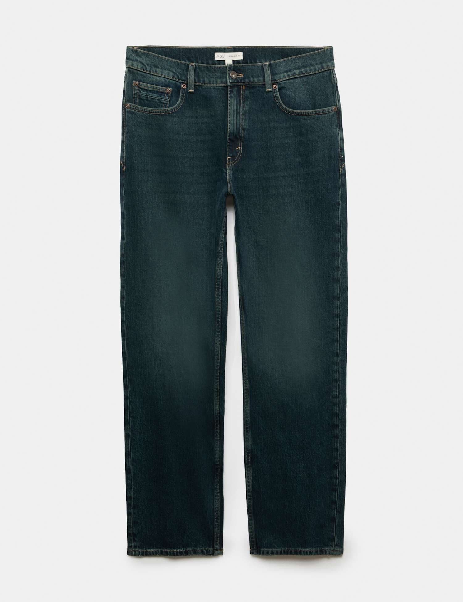Marks & Spencer M&S Straight Fit Authentic Stretch Jeans Dark Khaki