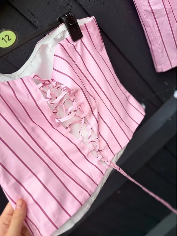 Boutique Boutique Pink Stripe Corset Co‑ord Set | Strapless Top + Shorts | Size M UK 10‑12