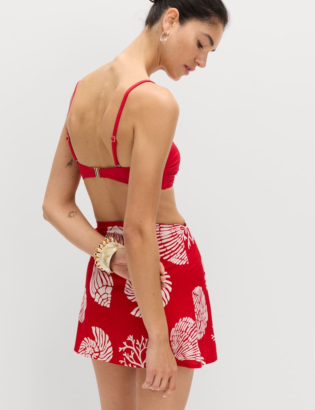 Marks & Spencer M&S Pure Cotton Printed Wrap Mini Beach Skirt Red Mix - 3