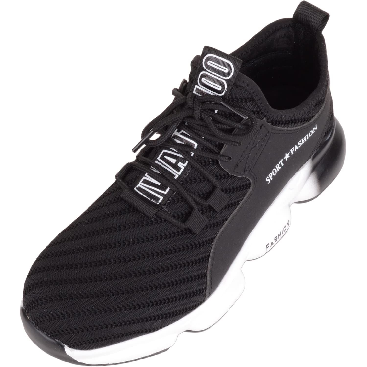 ABSOLUTE FOOTWEAR ABSOLUTE FOOTWEAR Women's Womens Slip On Lightweight Sports Lace Up Mesh Steel Toecap Trainers in Black - 3