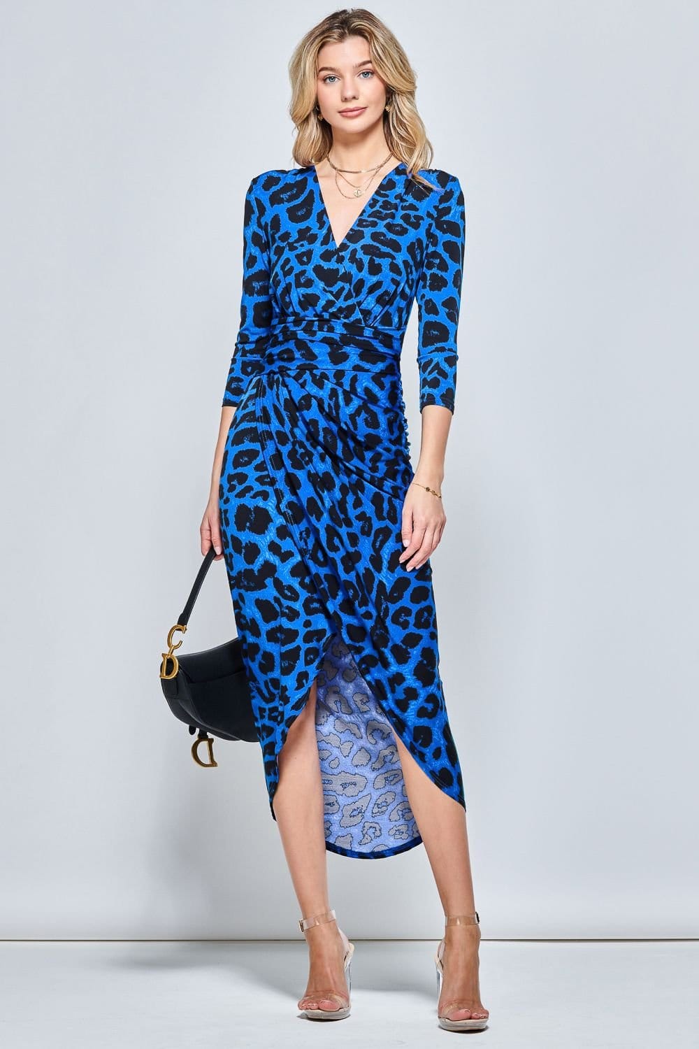 Jolie Moi Jolie Moi Women's Print Wrap Front Bodycon Maxi Dress in Blue - 4