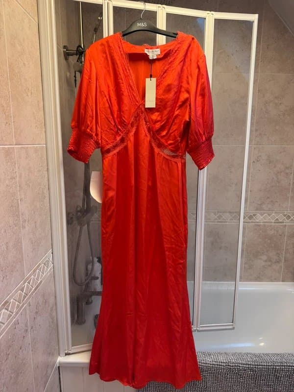 Never Fully Dressed May Lace Trim Dress, Red,