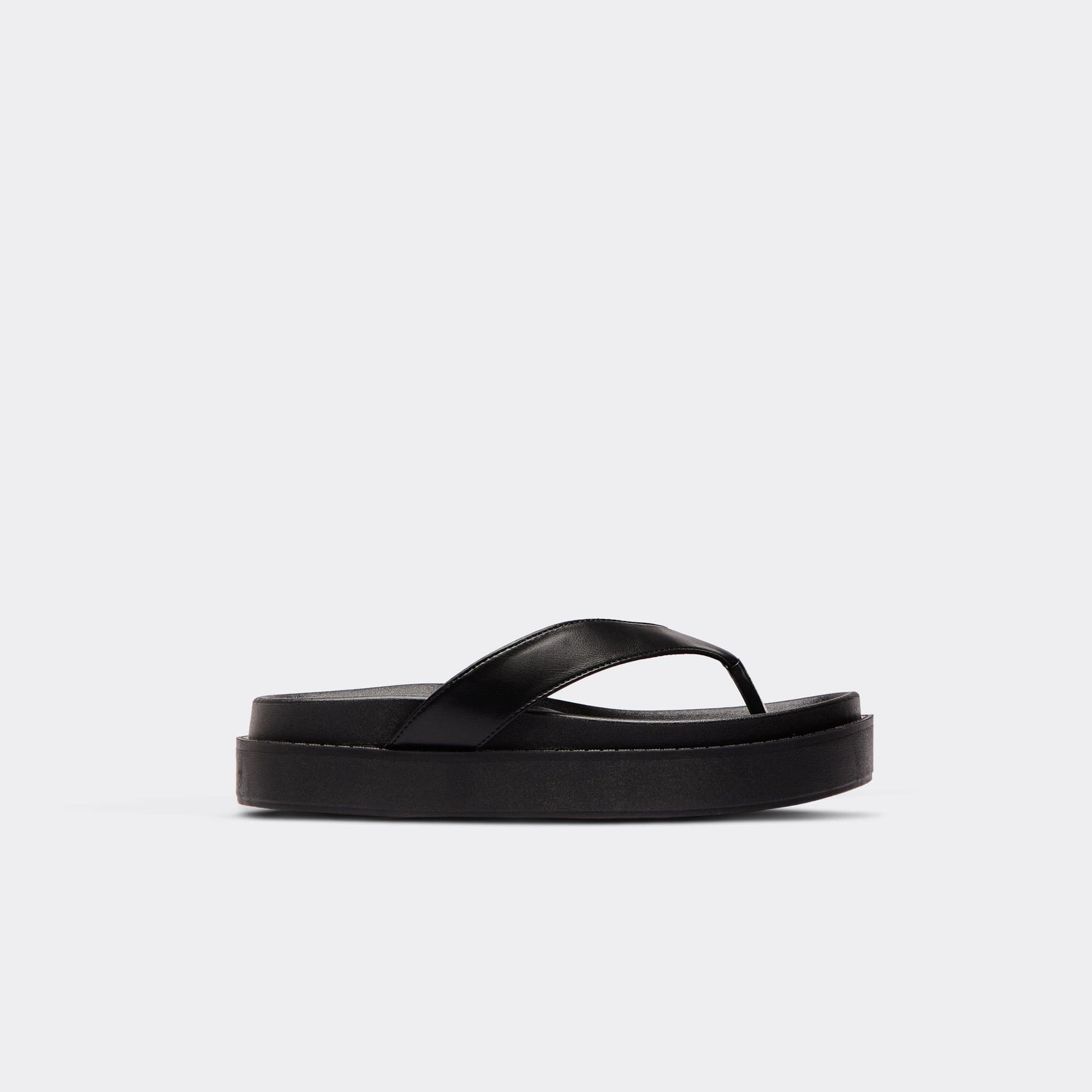 EGO EGO Black Faux Leather Thong Strap Platform Sole Slider