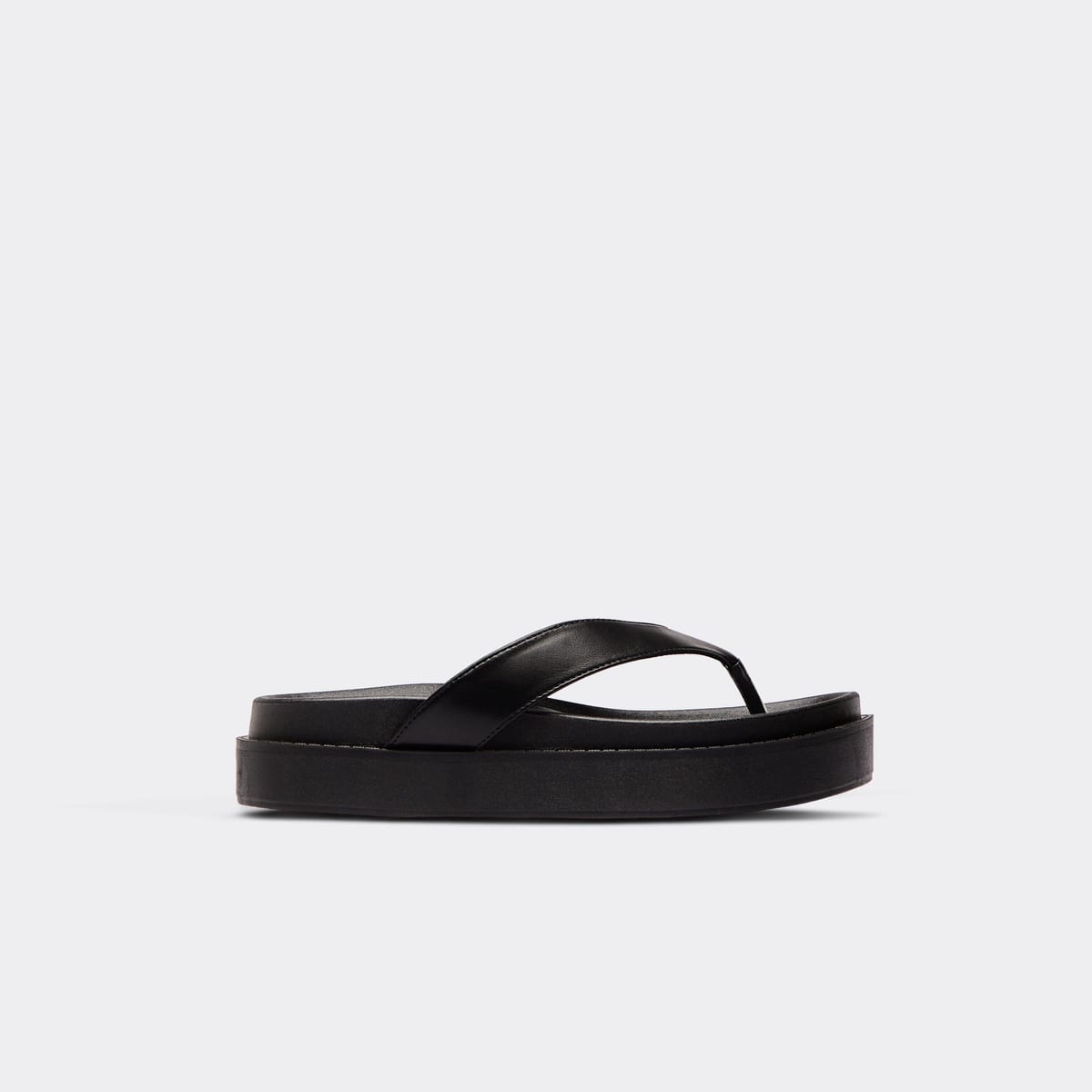 EGO Gully Thong Strap Platform Sole Slider In Black Faux Leather, Women's Size UK 3 - 1