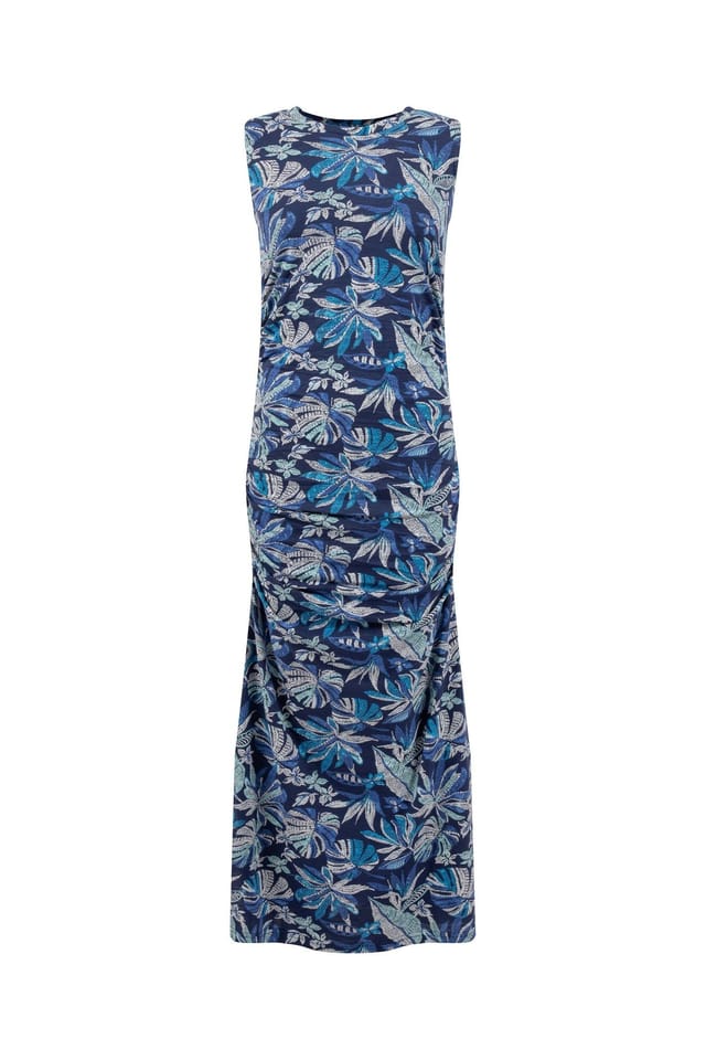 Weird Fish Weird Fish Women's Tansley Printed Sleeveless Midi Dress in Dark Indigo - 2