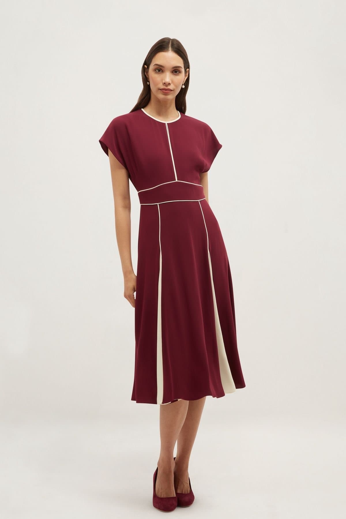 Hobbs London Hobbs London Women's Viola Colour Block Midi Dress in Wine