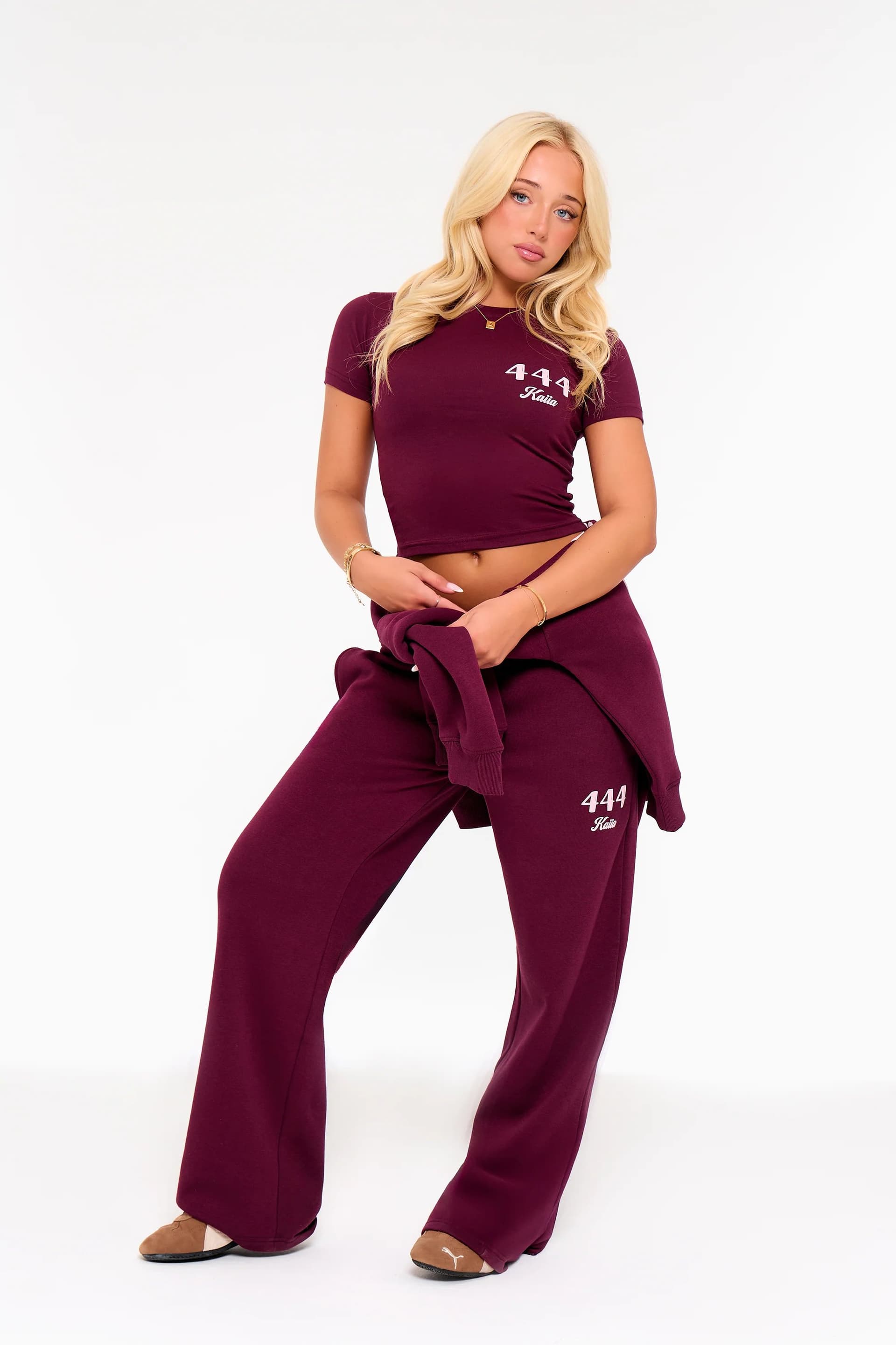 Kaiia Kaiia 444 Wide Leg Joggers Burgundy & Pink