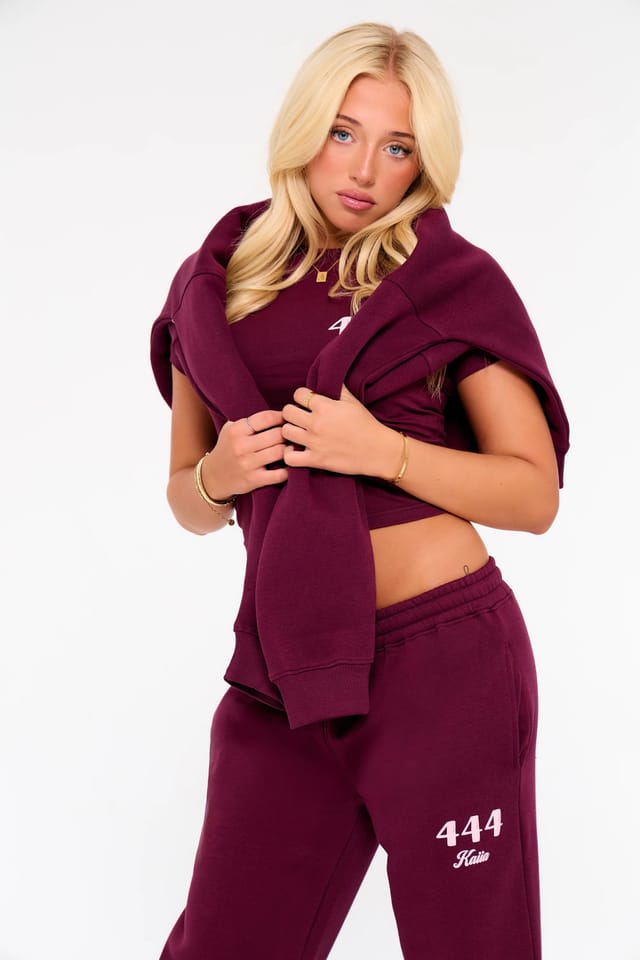 Kaiia Kaiia 444 Wide Leg Joggers Burgundy & Pink - 2