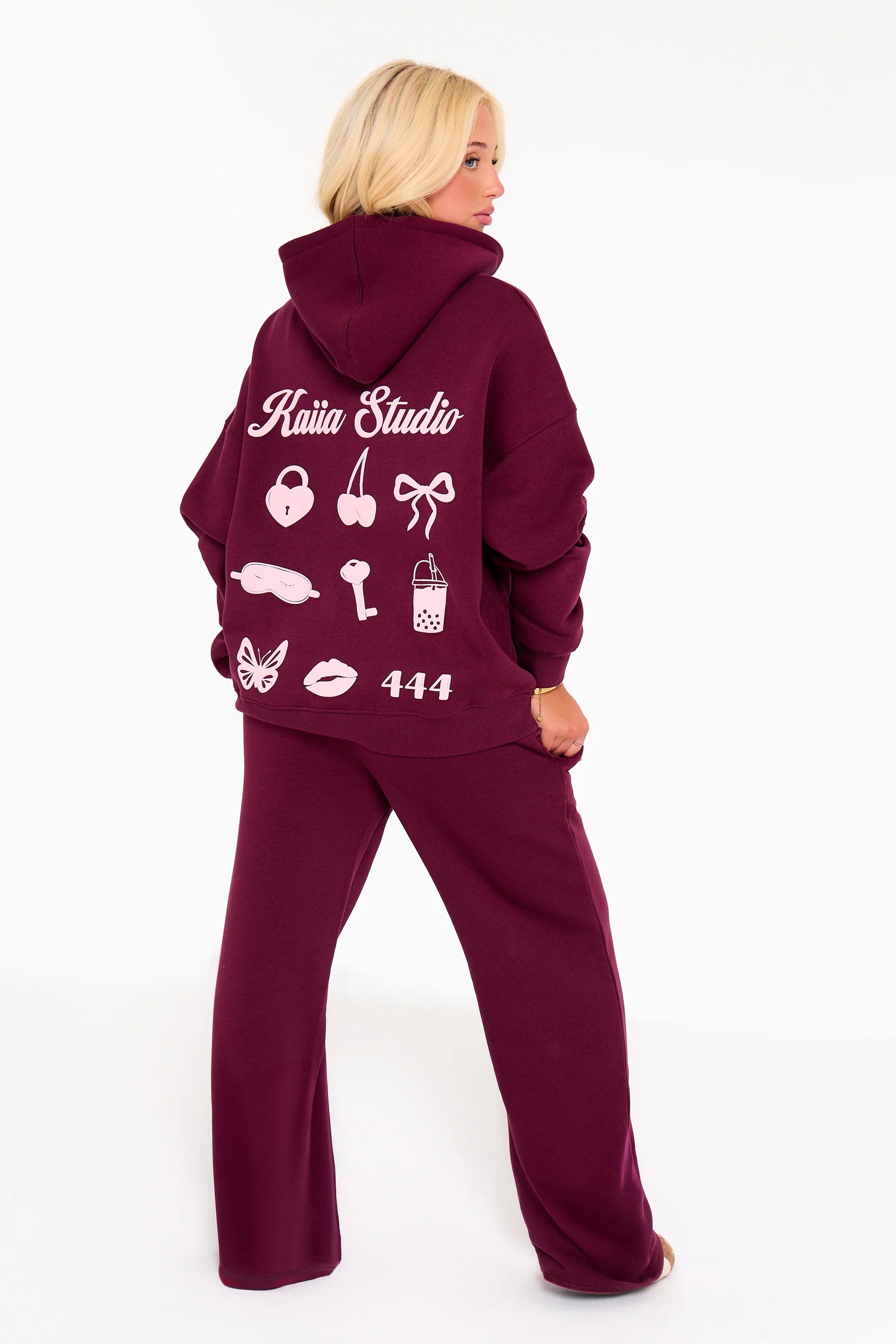 Kaiia Kaiia 444 Wide Leg Joggers Burgundy & Pink - 3