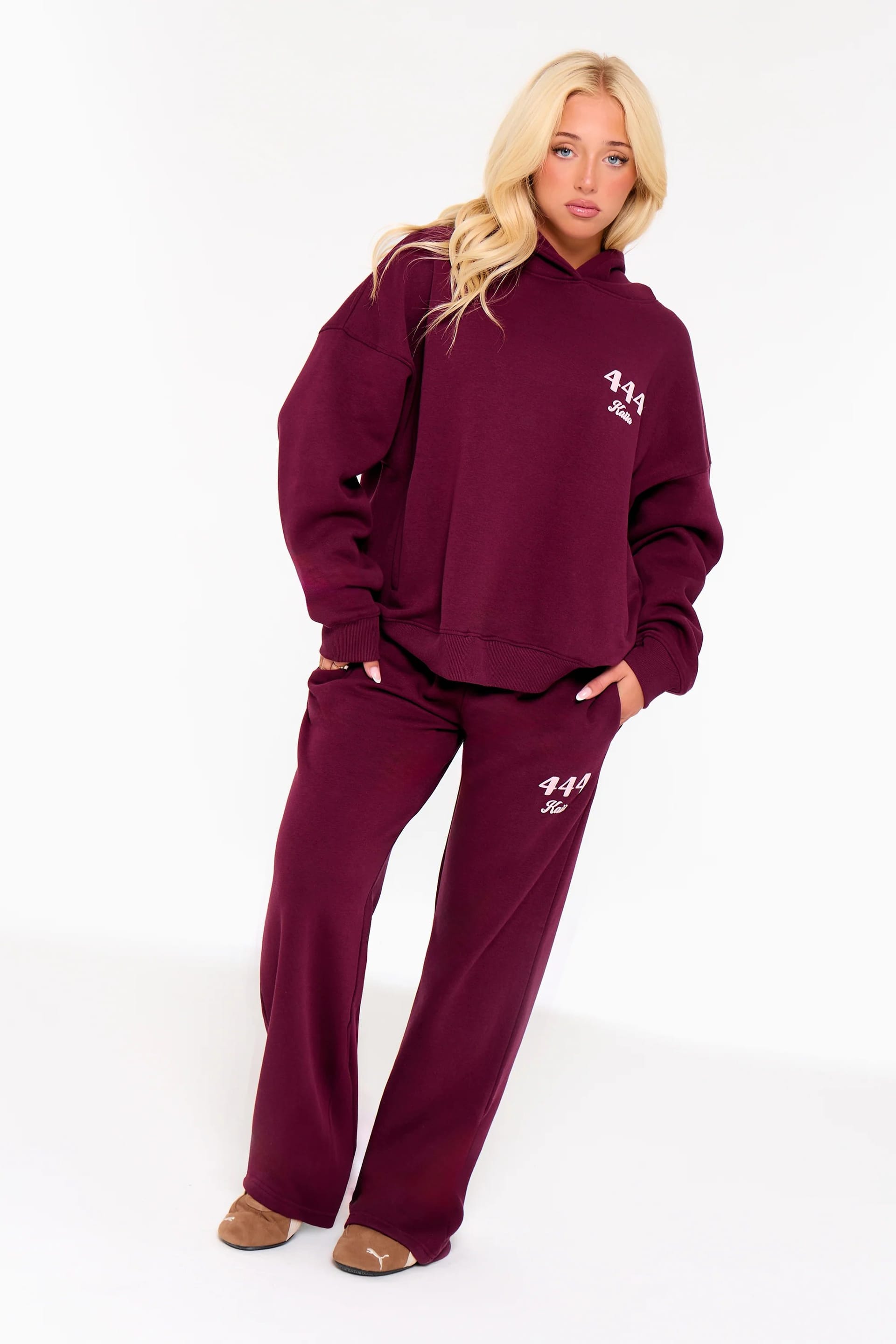 Kaiia Kaiia 444 Wide Leg Joggers Burgundy & Pink - 4