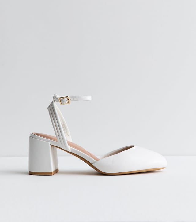 New Look Women's Wide Fit White Faux Leather Almond Toe Pumps Vegan New Look - 2