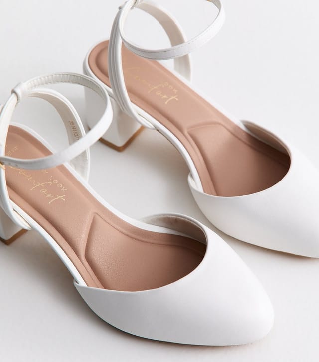 New Look Women's Wide Fit White Faux Leather Almond Toe Pumps Vegan New Look - 3