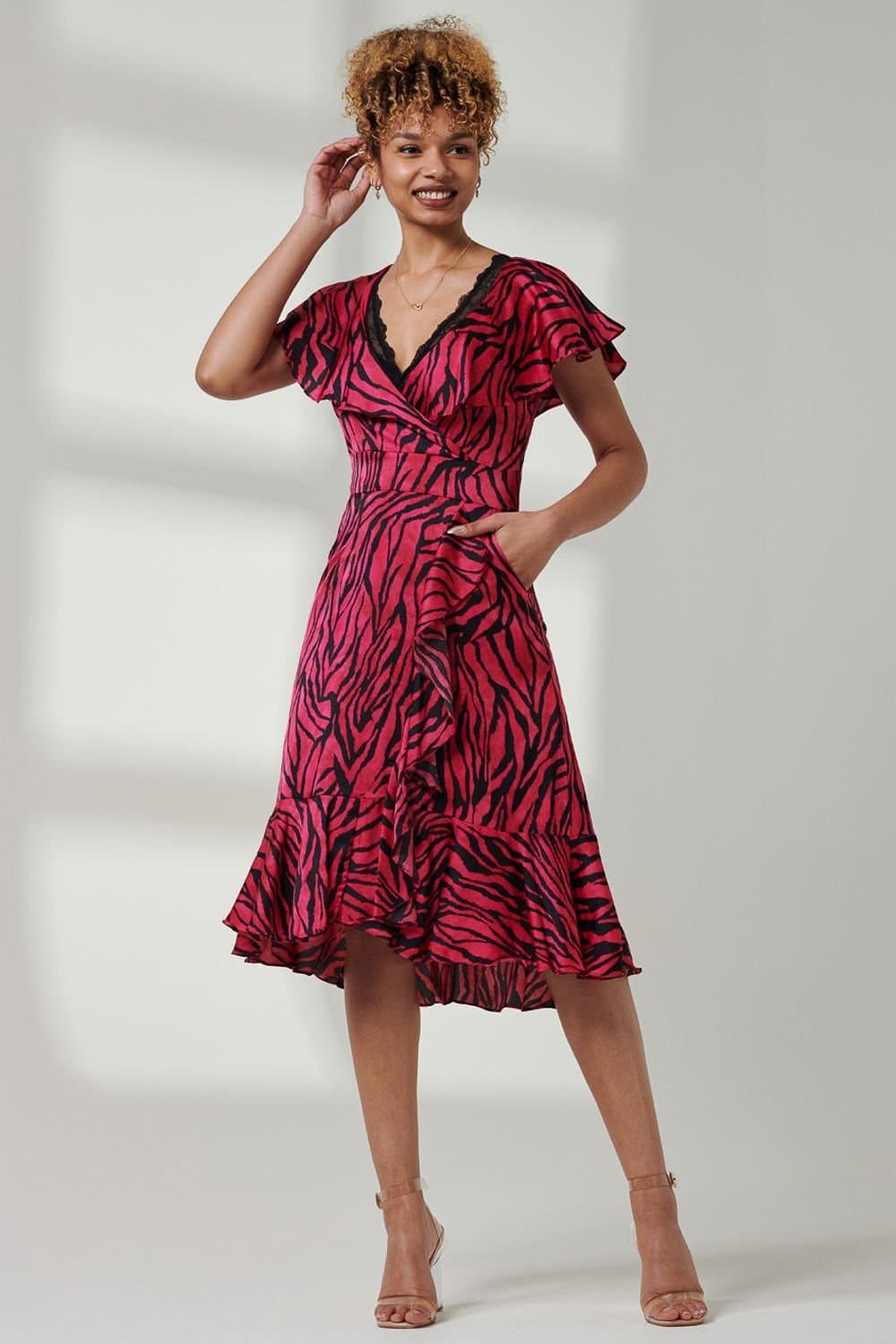 Jolie Moi Jolie Moi Women's Julissa Satin Flare Hem Dress in Pink