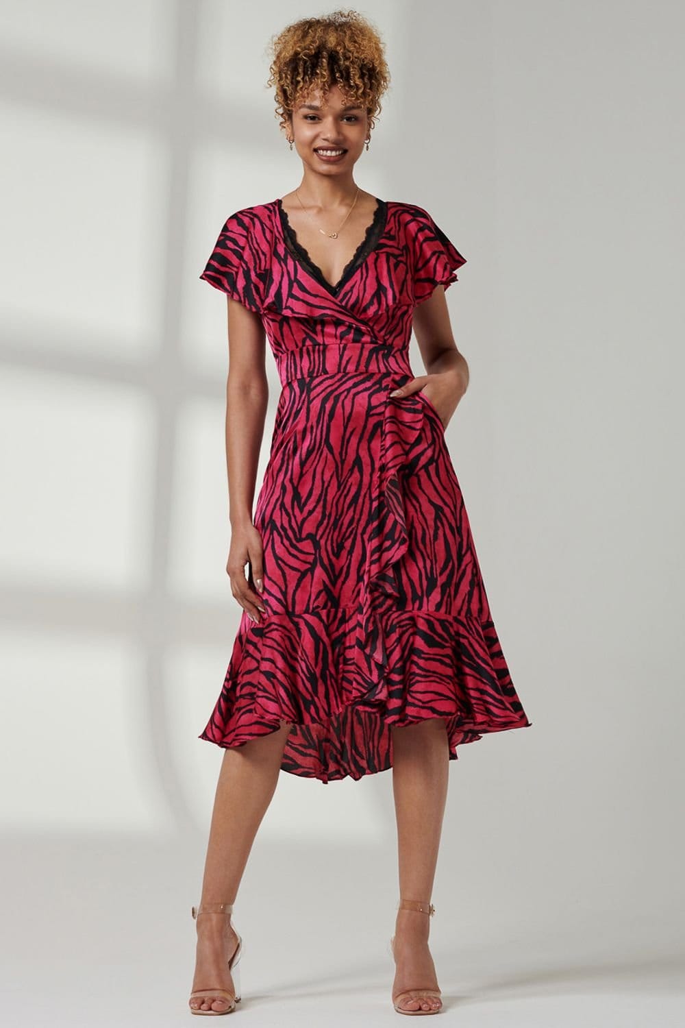 Jolie Moi Jolie Moi Women's Julissa Satin Flare Hem Dress in Pink - 4