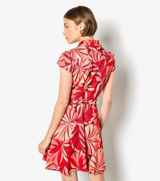 Apricot Women's Red Tropical Leaf Print Mini Shirt Dress Apricot New Look - 2