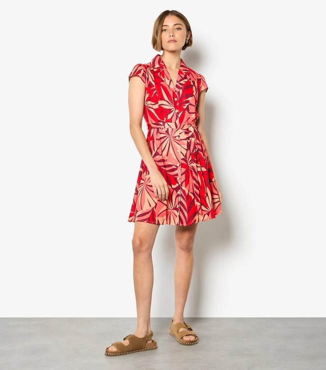 Apricot Women's Red Tropical Leaf Print Mini Shirt Dress Apricot New Look - 3