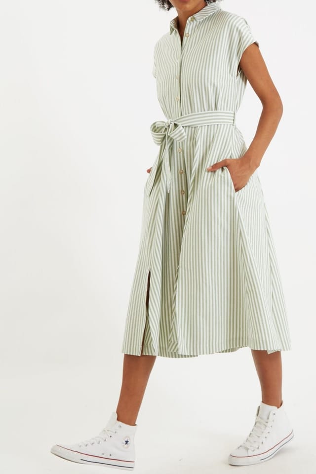 Louche Louche Women's Fleur Sail Stripe Midi Shirt Dress in Green - 3