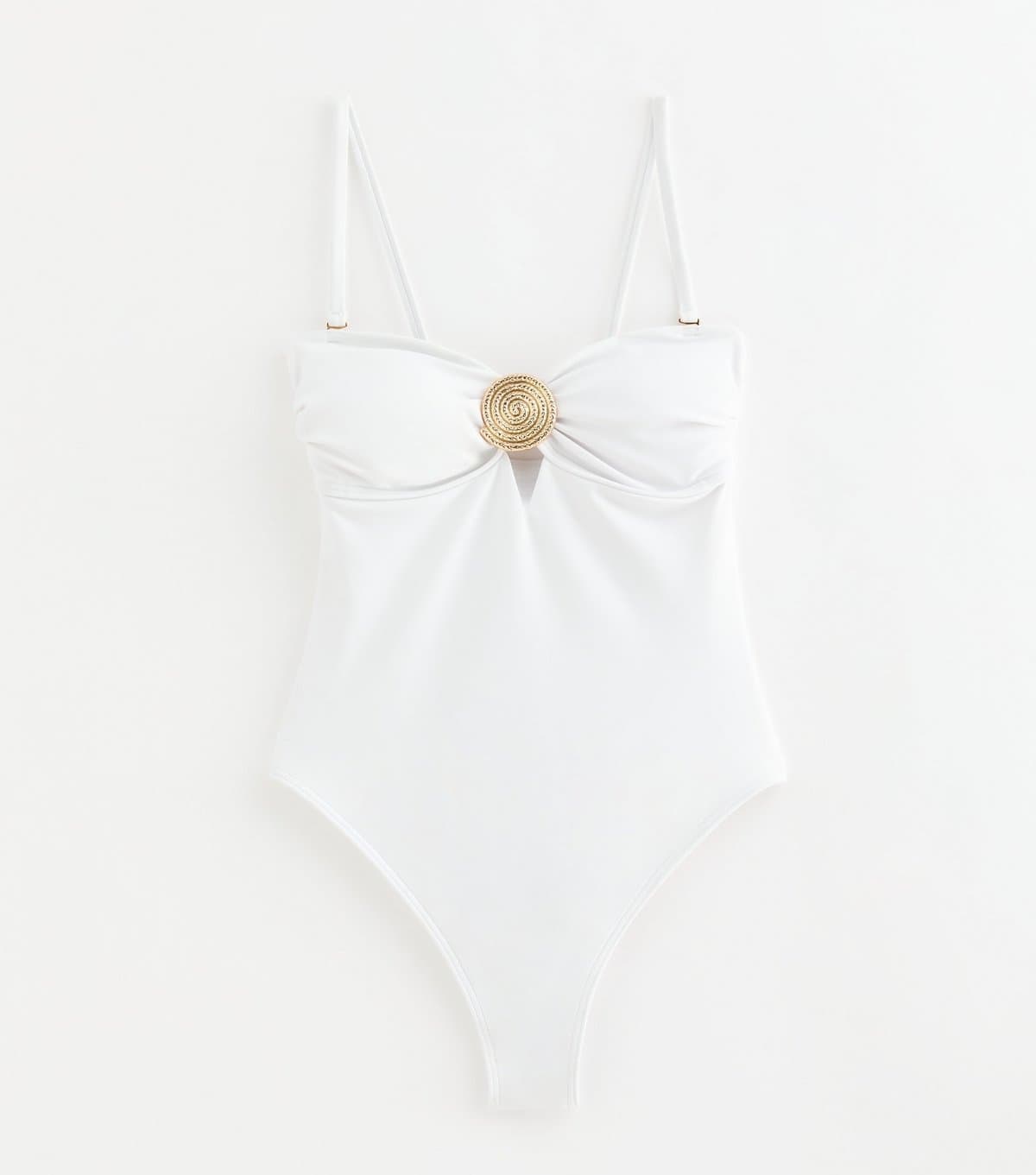 New Look Women's White Tummy Control Shell Buckle Swimsuit New Look