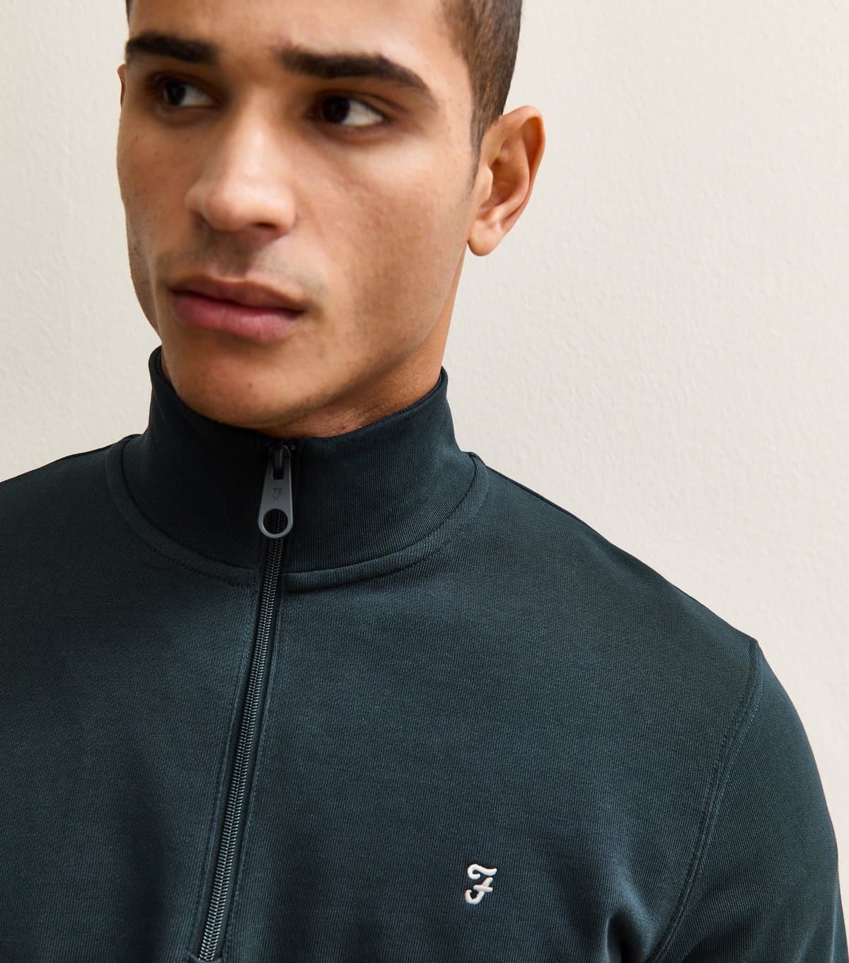 Farah Men's Navy Quarter Zip Logo Embroidered Jumper Farah New Look