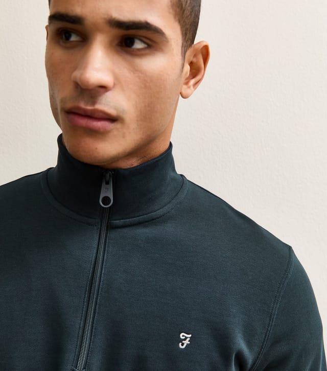 Farah Men's Navy Quarter Zip Logo Embroidered Jumper Farah New Look - 2