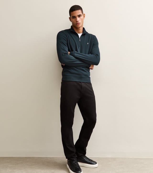 Farah Men's Navy Quarter Zip Logo Embroidered Jumper Farah New Look - 3