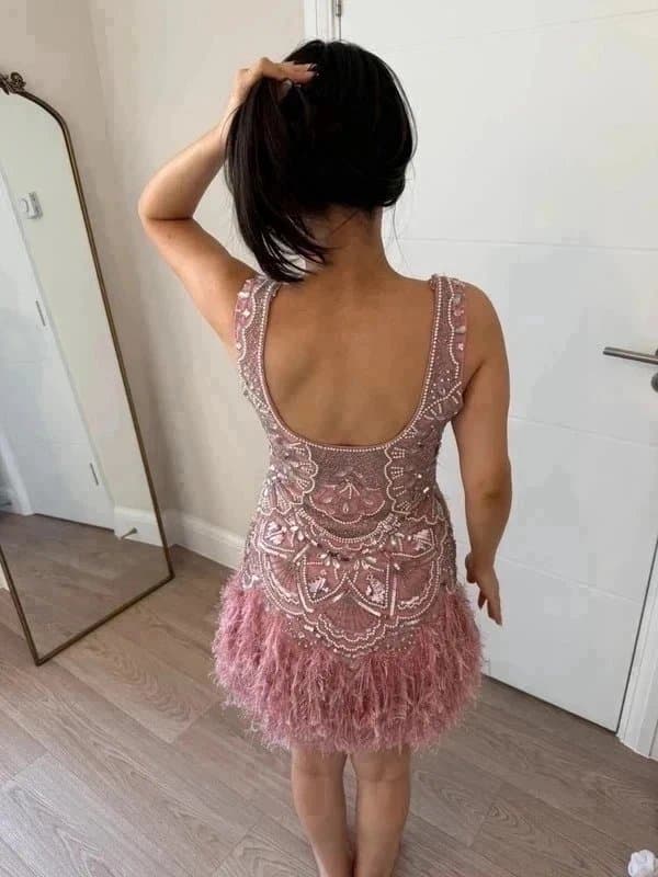 ASOS ASOS Luxe Pink Embellished Feather Mini Dress
