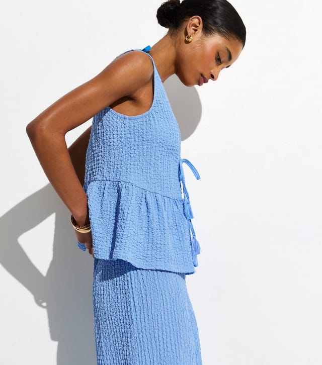 New Look Women's Light Blue Textured Jersey Peplum Beach Top New Look - 2