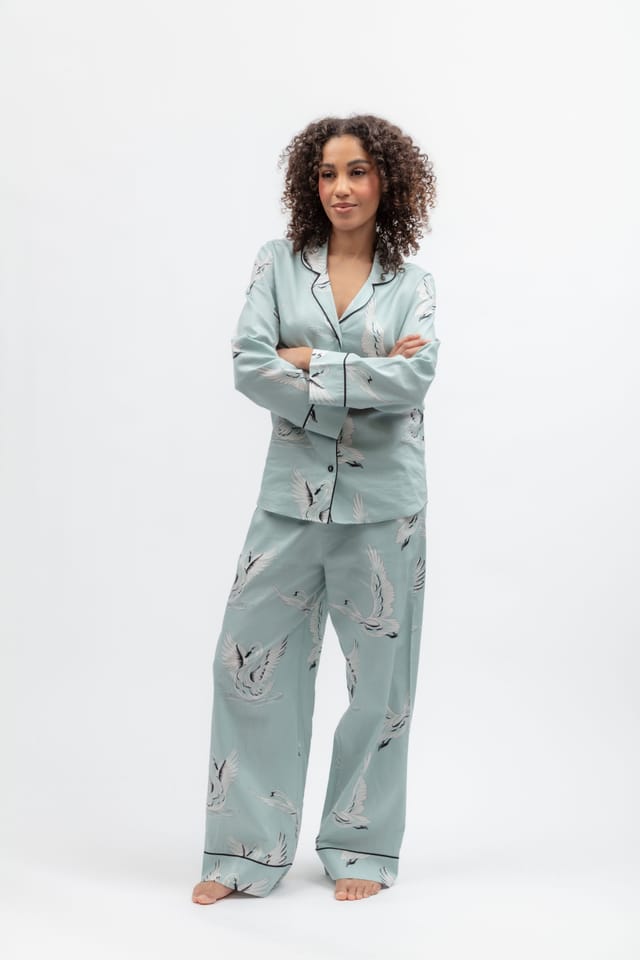 Cyberjammies Cyberjammies Women's Grace Mint Green Swan Print Long Sleeve Pyjama Set - 2