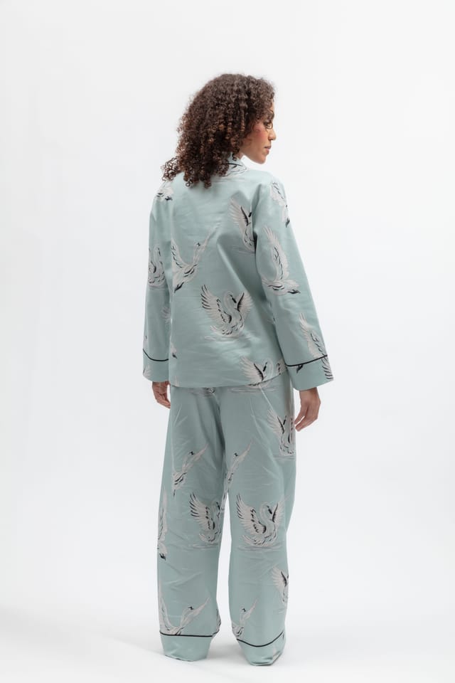 Cyberjammies Cyberjammies Women's Grace Mint Green Swan Print Long Sleeve Pyjama Set - 3