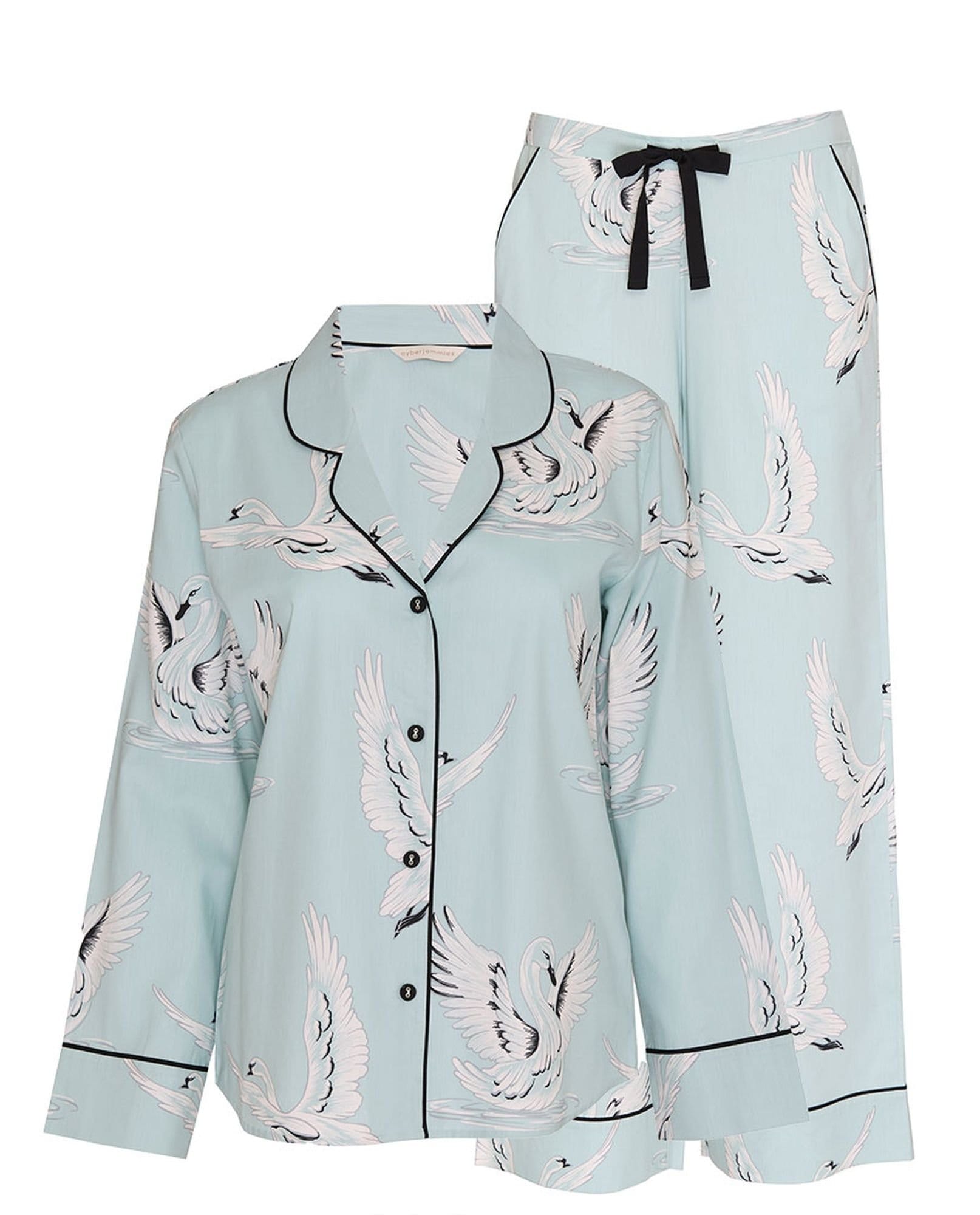 Cyberjammies Cyberjammies Women's Grace Mint Green Swan Print Long Sleeve Pyjama Set - 4