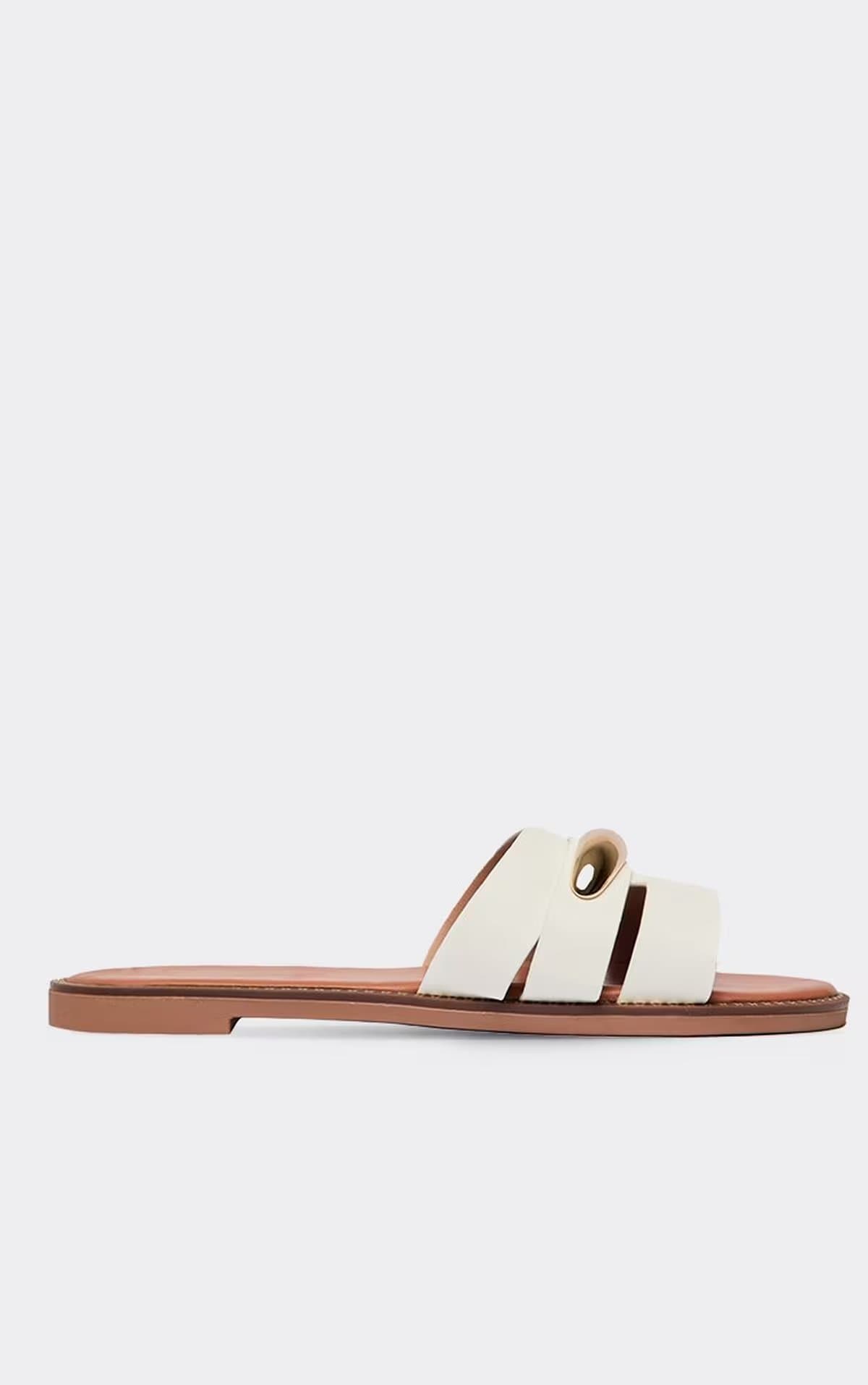 EGO Kilea Cut Out Trim Detail Flat Slider Sandal In White Faux Leather, Women's Size UK 3