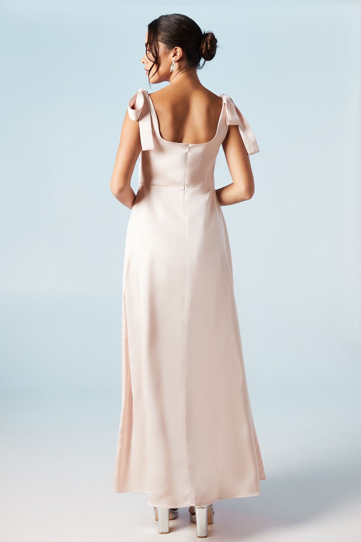 Oasis Oasis Women's Petite Satin Tie Shoulder Midi Bridesmaid Dress in Blush - 3