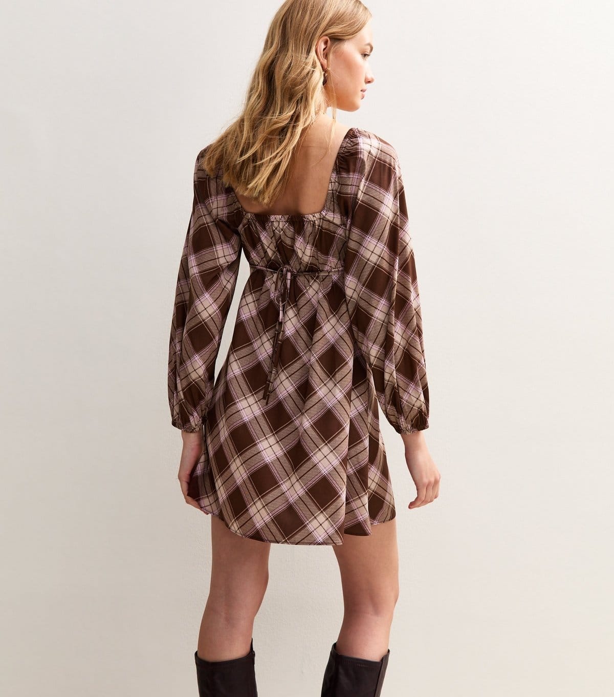New Look Women's Brown Checked Print Long Sleeve Mini Dress New Look - 4
