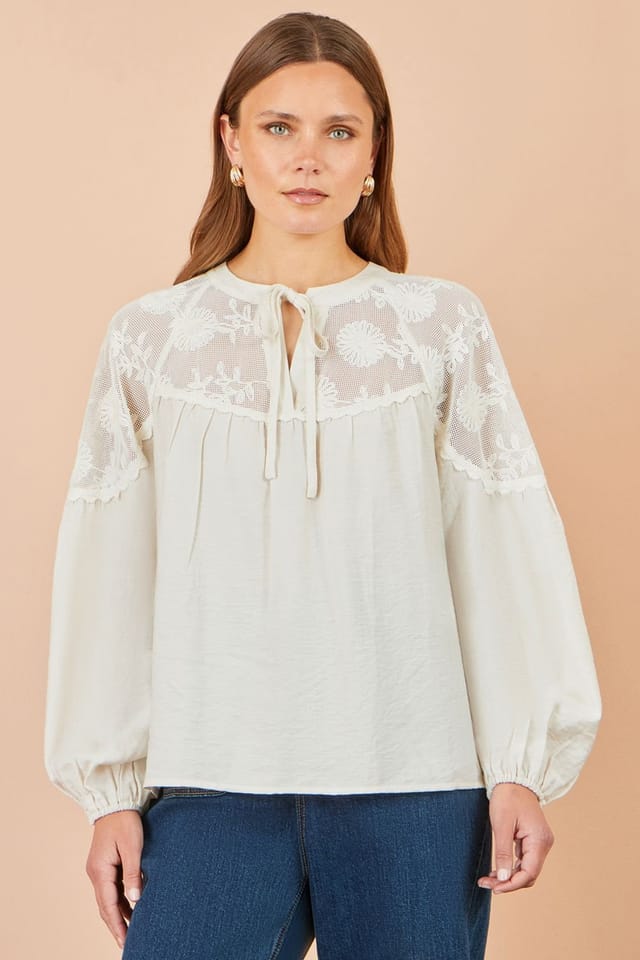 Yumi Yumi Women's Lace Relaxed Boho Shirt in Ivory - 2