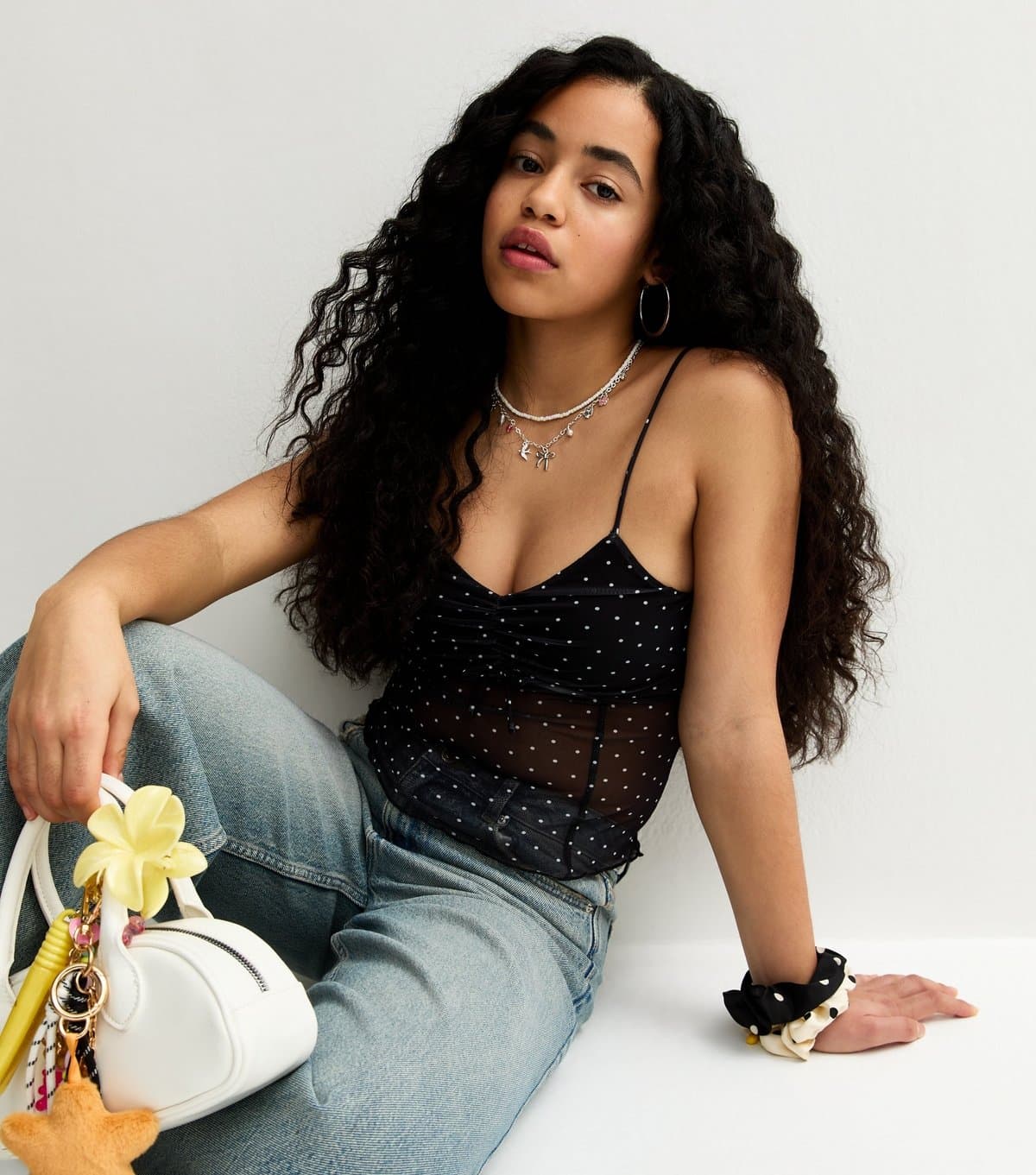 New Look Girls' Black Spot Mesh Cami Top New Look