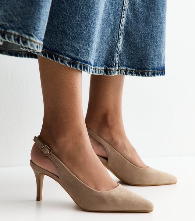 New Look Women's Light Brown Faux Suede Slingback Pumps Vegan New Look - 2