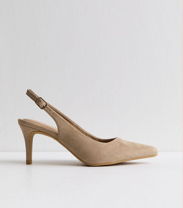 New Look Women's Light Brown Faux Suede Slingback Pumps Vegan New Look - 3