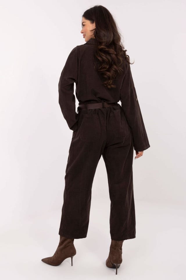 Love Lace Love Lace Women's Italian Corduroy High Waist Belt Trousers in Brown - 3