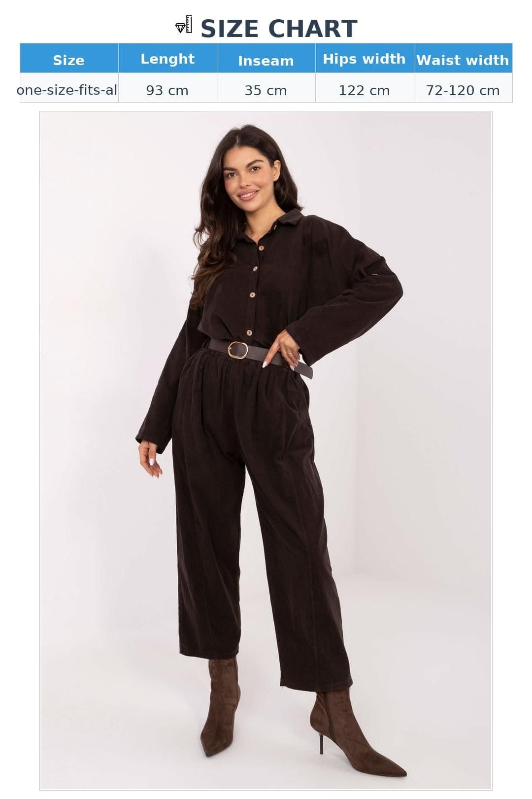 Love Lace Love Lace Women's Italian Corduroy High Waist Belt Trousers in Brown - 4