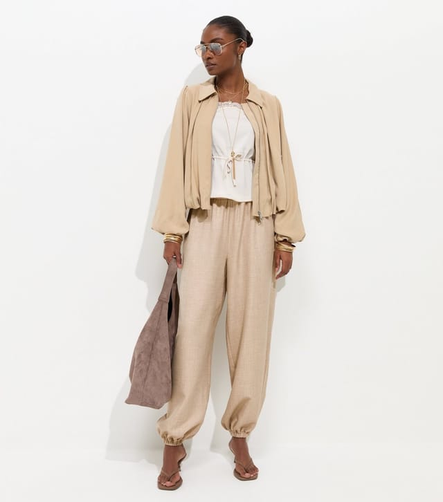 New Look Women's Stone Drawstring Cuffed Trousers New Look - 3