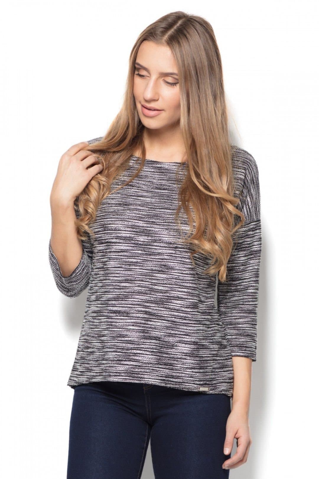 Love Lace Love Lace Grey Melange Loose Blouse with Sheer Back Panel
