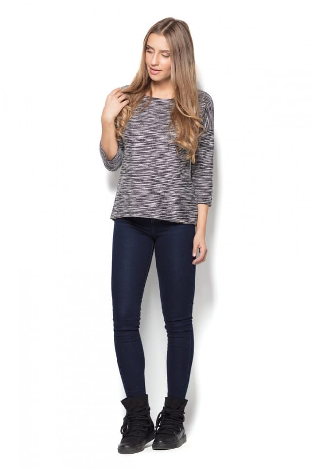 Love Lace Love Lace Women's Melange Loose Blouse with Sheer Back Panel Style 77333 in Grey - 2