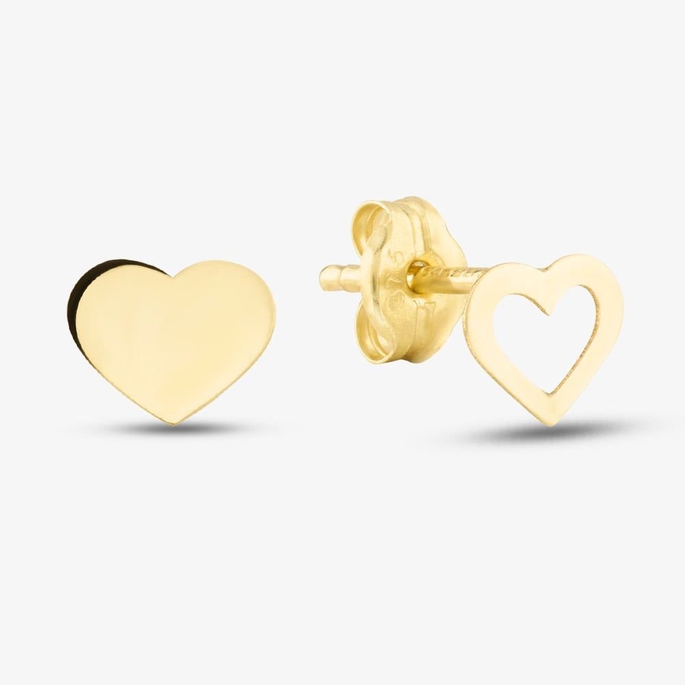 T.H.Baker T.H.Baker Women's 9ct Yellow Gold Contrasting Heart Stud Earrings 1.55.8883 - 1