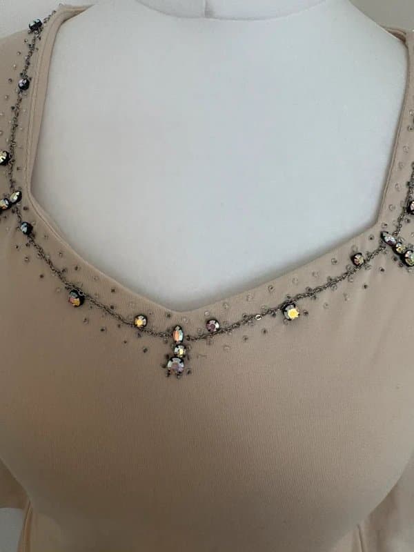 Next Y2K Next Old Label Beige Embellished Top UK 8 Rhinestone Chain Detail Fairycore