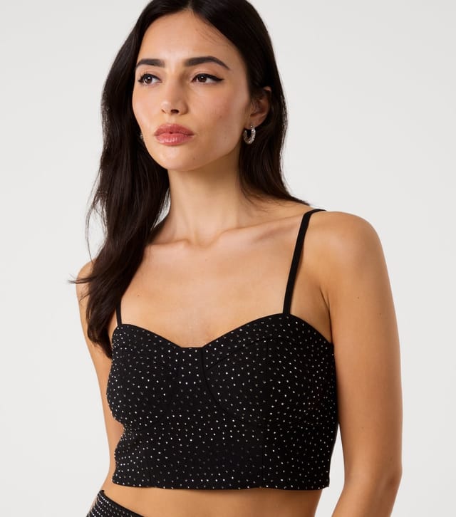 Pink Vanilla Women's Black Diamante Embellished Cropped Top Pink Vanilla New Look - 3