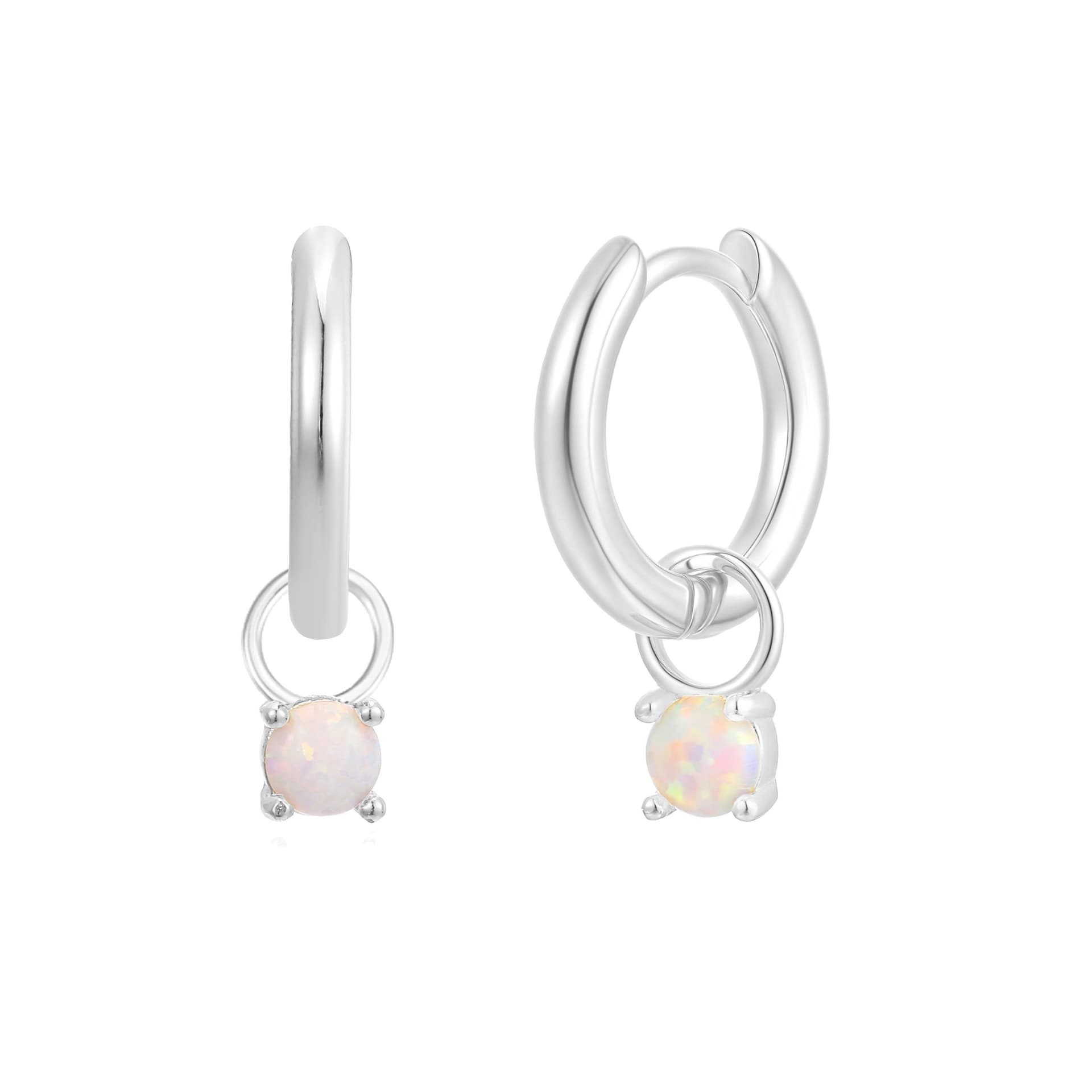 Gold Trip Gold Trip Women's October Huggie Hoop Birthstone Charm Earrings in Silver