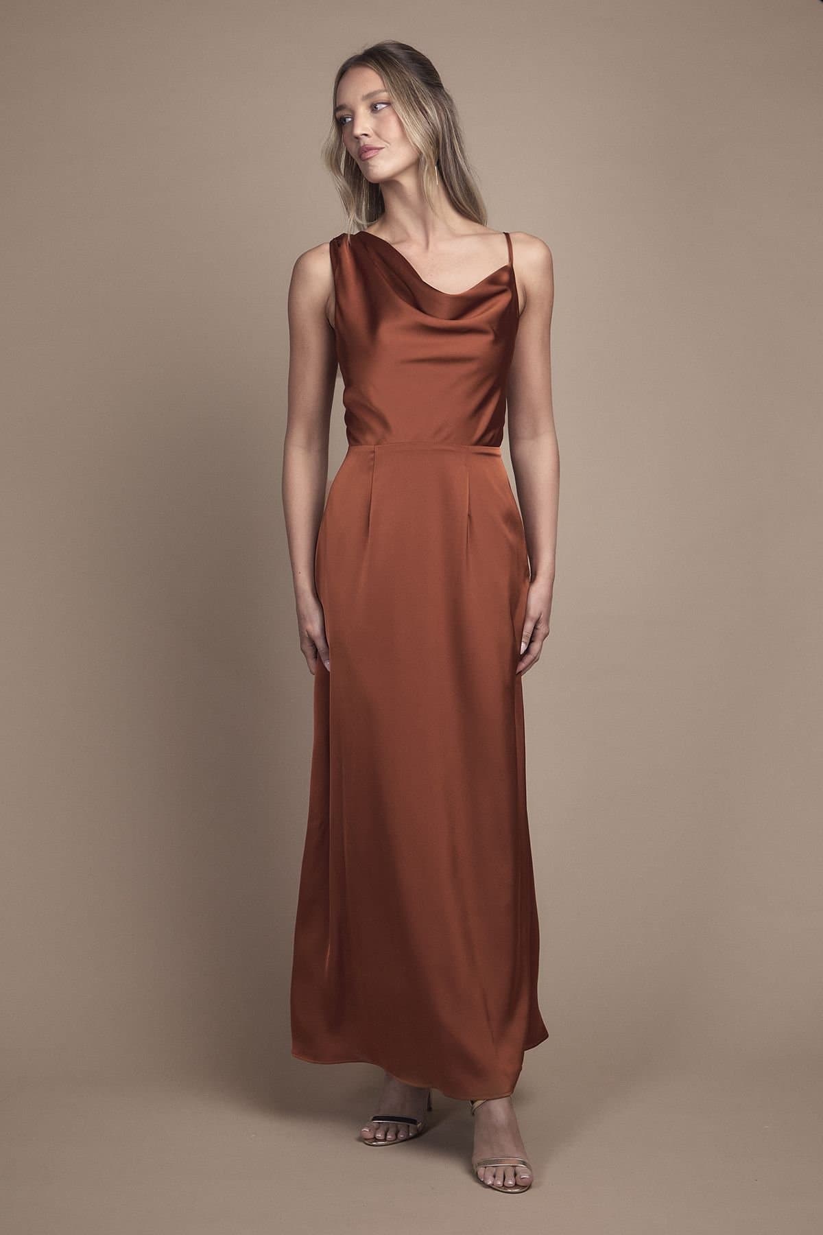 Oasis Oasis Women's Strappy Cowl Neck Maxi Bridesmaid Dress in Rust