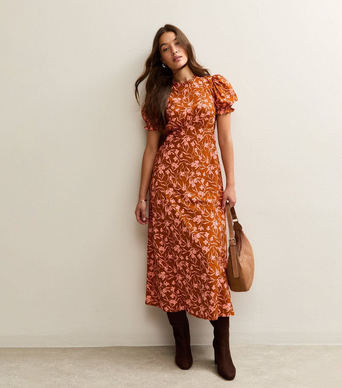 New Look Women's Orange Floral Print Short Sleeve Midi Dress New Look - 3