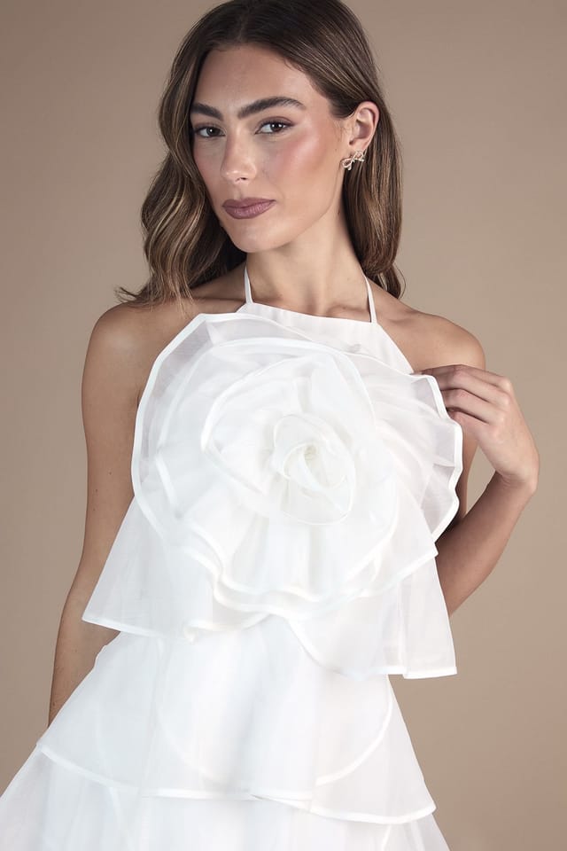 Coast Coast Women's Corsage Trim Layered Halter Neck bridal Mini Dress in Ivory - 2