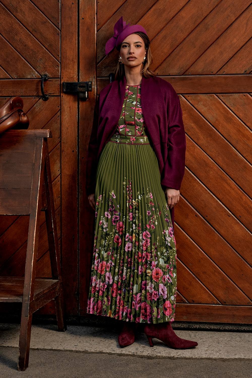 Coast Coast Women's Lisa Tan Pleated Piped Bodice Printed Midi Dress in Green - 2